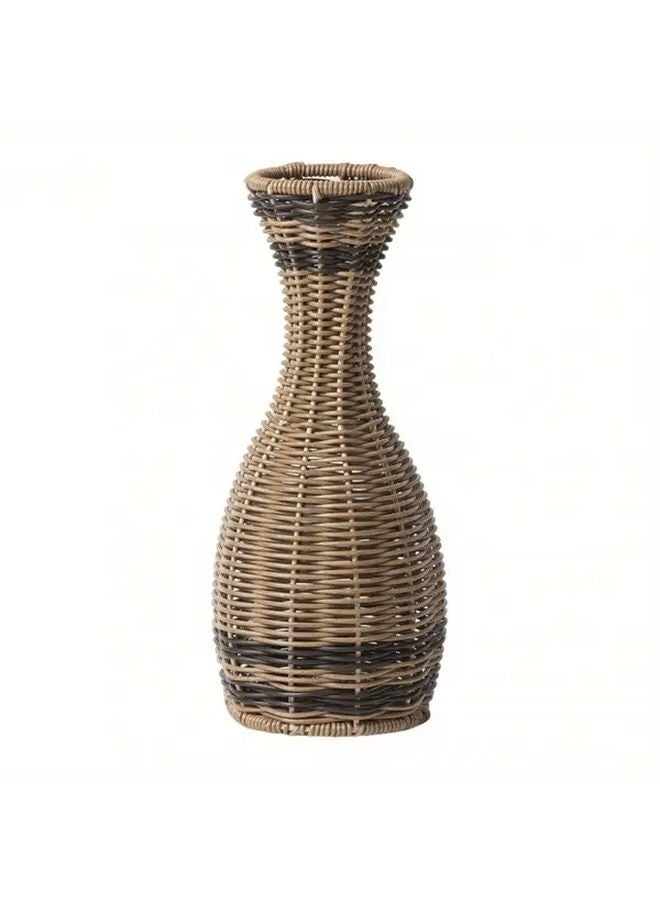 مزهرية بلاستيكية كبيرة ذات مظهر القصب الطبيعي، مزهرية مجففة منسوجة يدويًا بشكل جرس يبلغ ارتفاعها 11.4 بوصة - Image 1