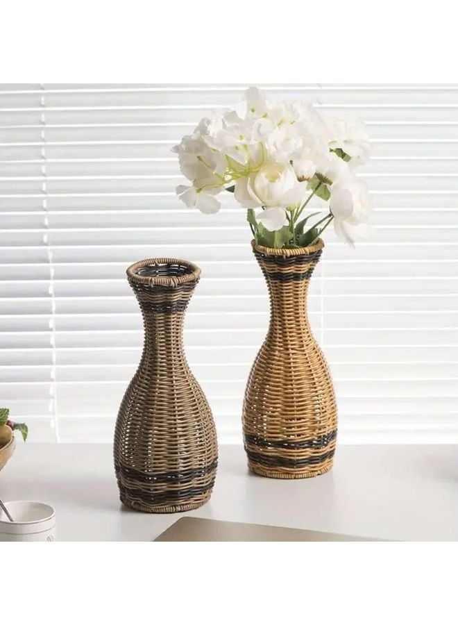 مزهرية بلاستيكية كبيرة ذات مظهر القصب الطبيعي، مزهرية مجففة منسوجة يدويًا بشكل جرس يبلغ ارتفاعها 11.4 بوصة - Image 4