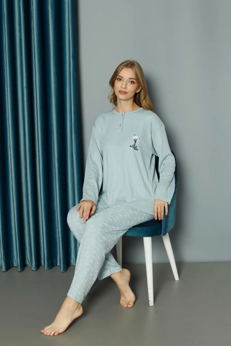 Mutlu City Women Middle Age and Above Regular Fit High Quality Floral Cotton Silky Bamboo Mother Pajama Set 144