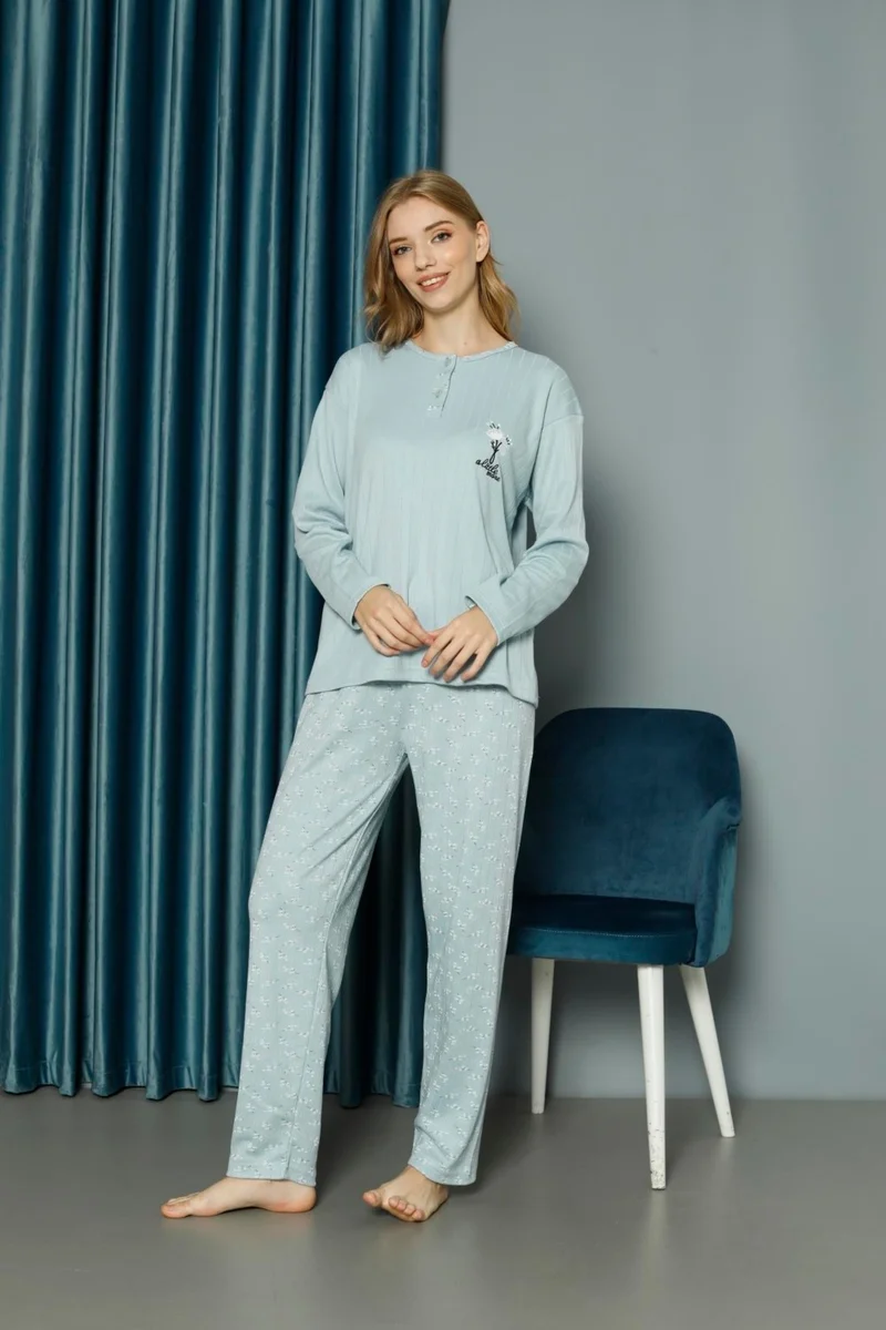 Mutlu City Women Middle Age and Above Regular Fit High Quality Floral Cotton Silky Bamboo Mother Pajama Set 144