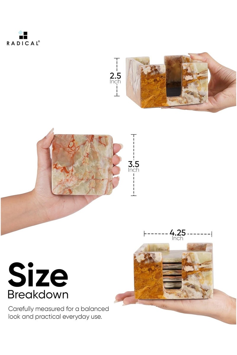 RADICALn Set of 6 Green Onyx Square Marble Drink Coasters with Holder | Handmade Table & Home Décor - Image 3