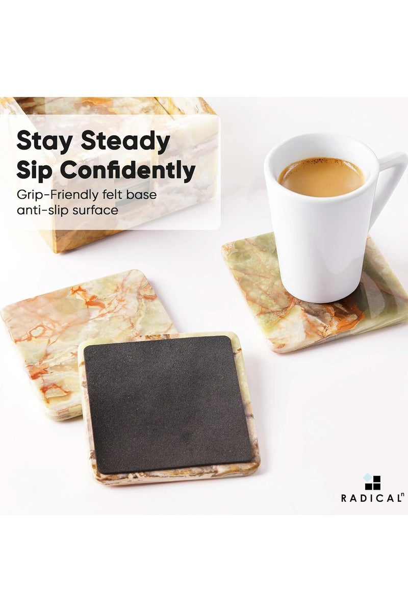 RADICALn Set of 6 Green Onyx Square Marble Drink Coasters with Holder | Handmade Table & Home Décor - Image 4