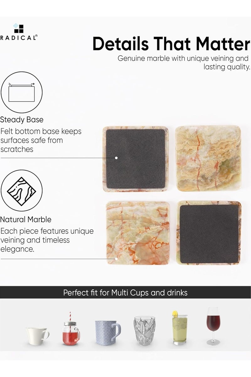 RADICALn Set of 6 Green Onyx Square Marble Drink Coasters with Holder | Handmade Table & Home Décor - Image 5