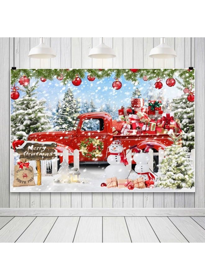 Leowefowa 10x8ft Christmas Red Truck Backdrop Winter Snowman Forest Background Merry Christmas Red Truck Xmas Tree Gift Baby Festival Holiday Family Decor Party Banner Photo Supplies Prop - Image 2