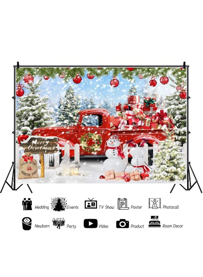 Leowefowa 10x8ft Christmas Red Truck Backdrop Winter Snowman Forest Background Merry Christmas Red Truck Xmas Tree Gift Baby Festival Holiday Family Decor Party Banner Photo Supplies Prop - Image 5