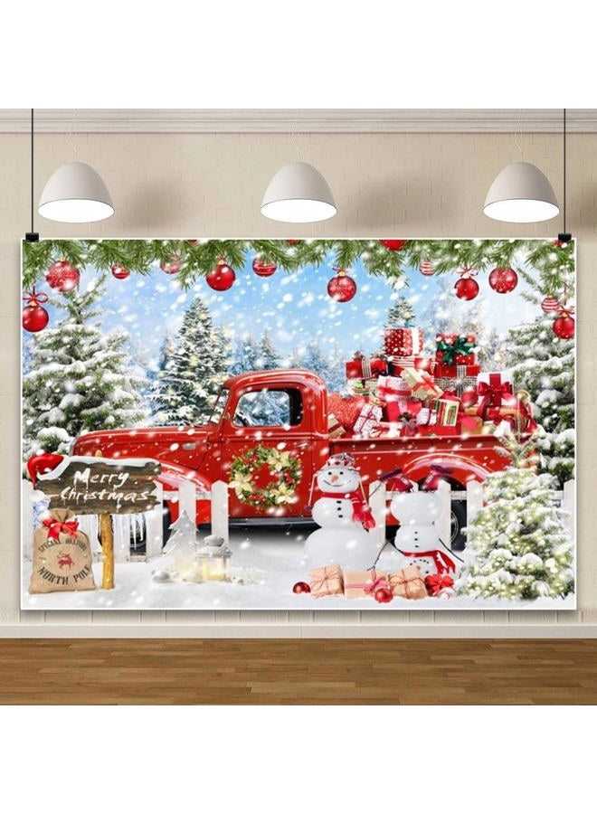 Leowefowa 10x8ft Christmas Red Truck Backdrop Winter Snowman Forest Background Merry Christmas Red Truck Xmas Tree Gift Baby Festival Holiday Family Decor Party Banner Photo Supplies Prop - Image 3