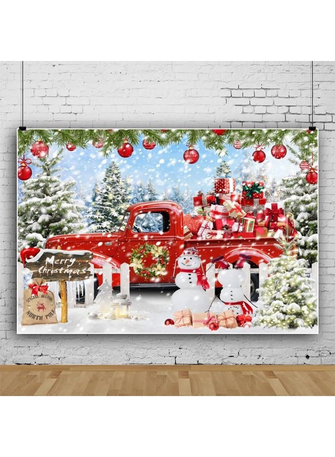 Leowefowa 10x8ft Christmas Red Truck Backdrop Winter Snowman Forest Background Merry Christmas Red Truck Xmas Tree Gift Baby Festival Holiday Family Decor Party Banner Photo Supplies Prop - Image 4