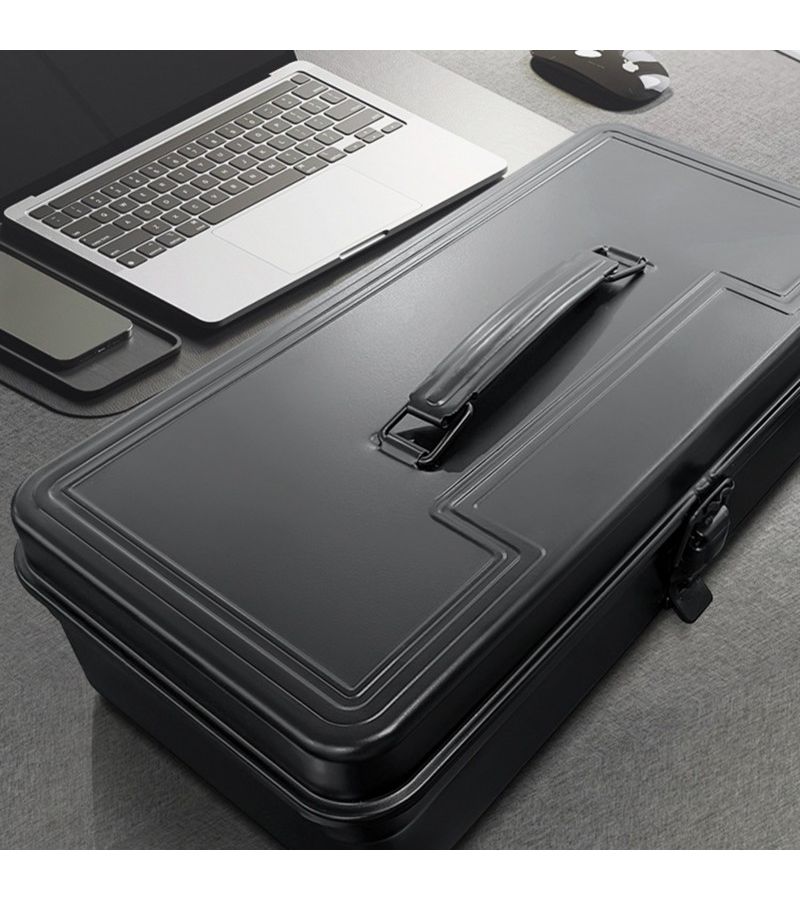 Black Stainless Steel Large Capacity Tool Box Portable Heavy Duty Organizer - Image 1
