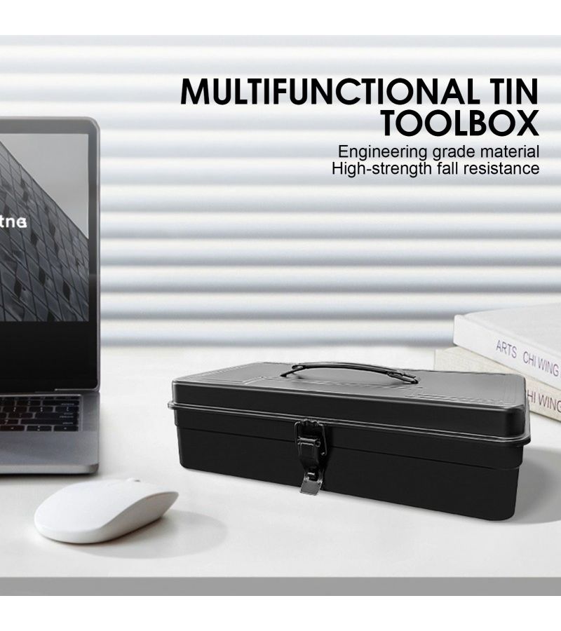 Black Stainless Steel Large Capacity Tool Box Portable Heavy Duty Organizer - Image 2