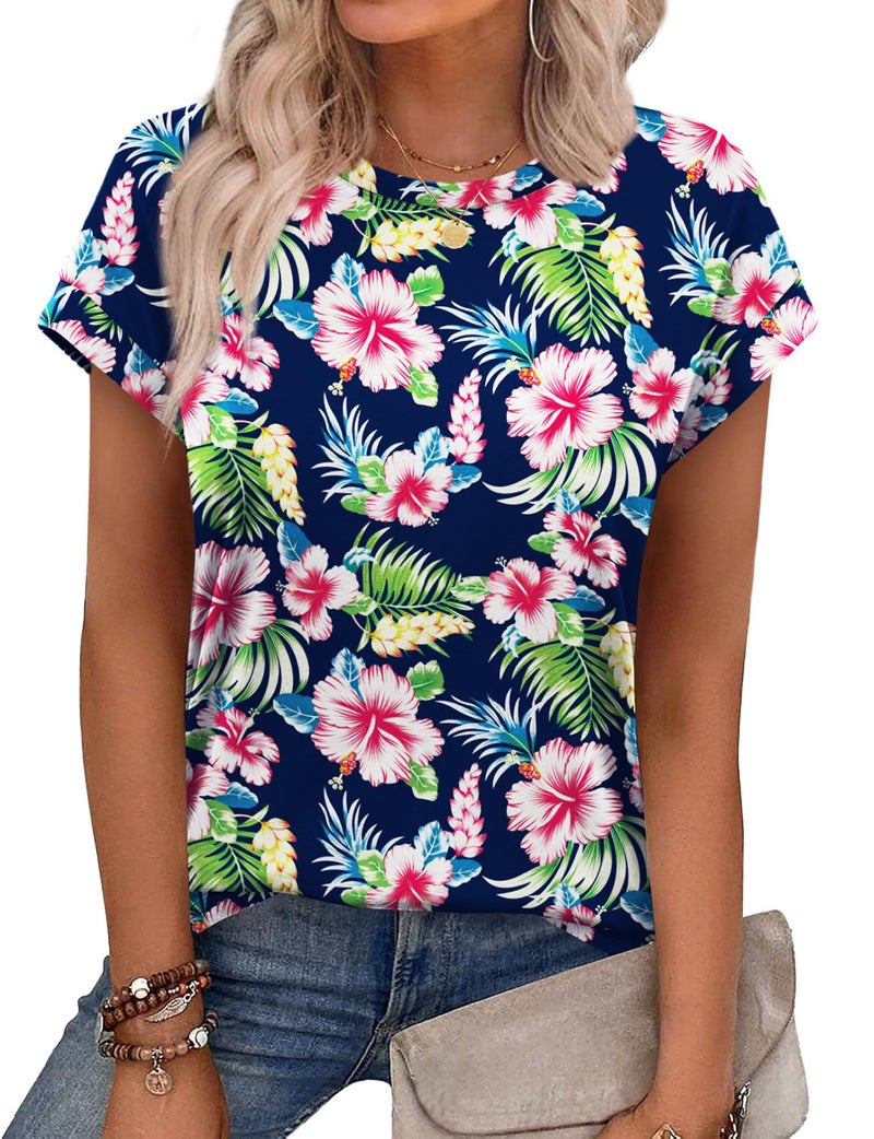 Alaroo Hawaiian Shirts for Women Short Sleeve Tops Beach Vacation Clothes Resort Wear Print 01 XL - Image 1