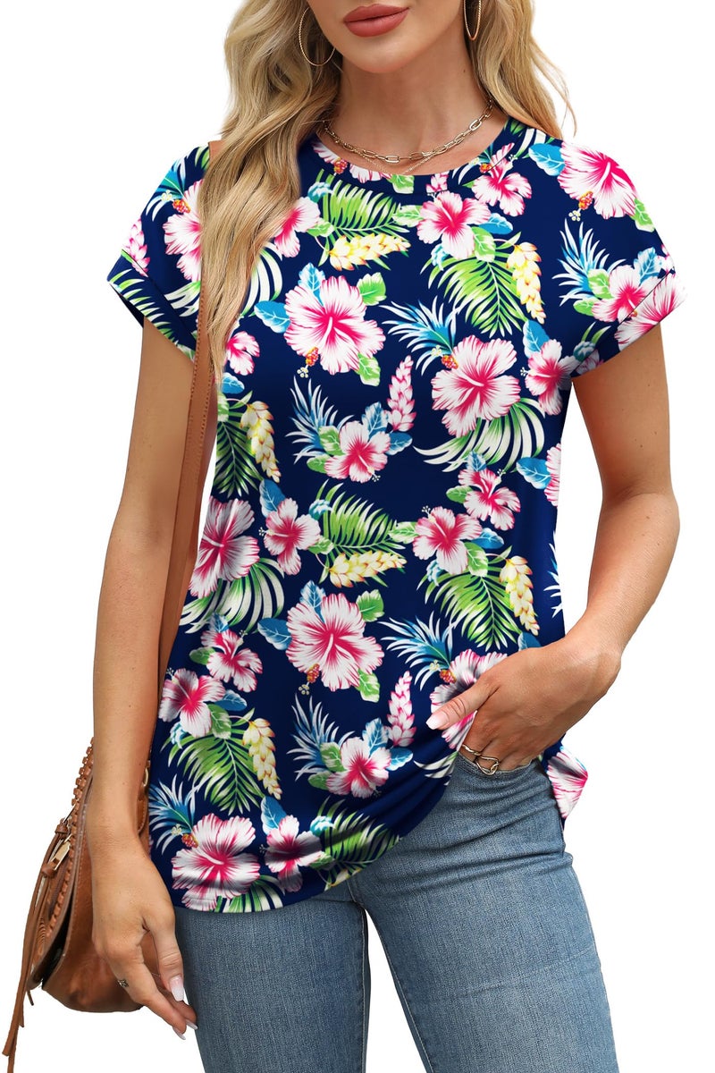 Alaroo Hawaiian Shirts for Women Short Sleeve Tops Beach Vacation Clothes Resort Wear Print 01 XL - Image 2