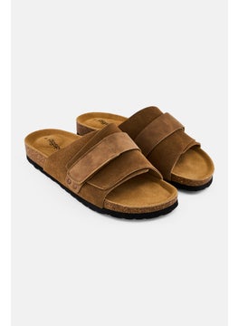 Algspar Men Velcro Closure Cork Sandals, Tan-Lt Brown  - Image 1