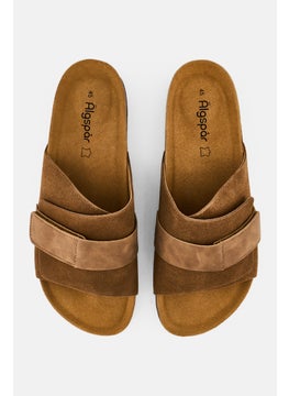 Algspar Men Velcro Closure Cork Sandals, Tan-Lt Brown  - Image 2