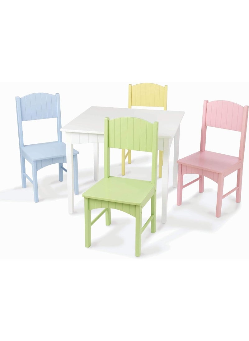 Homesmiths - Homesmiths Kid's Wooden 1 Table & 4 Pinewood Chairs Set with Wainscoting Detail, Pastel, Gift for Ages 3-8 - Image 1