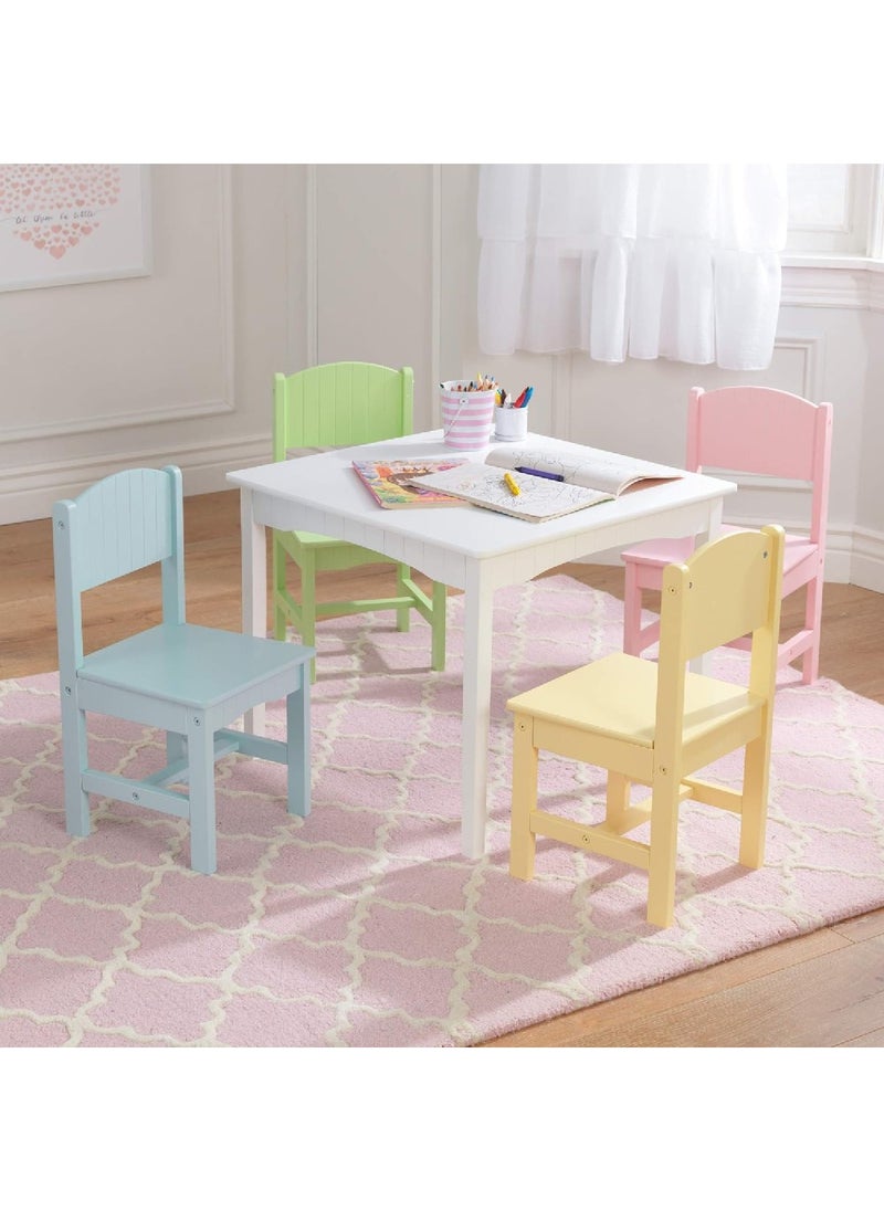 Homesmiths - Homesmiths Kid's Wooden 1 Table & 4 Pinewood Chairs Set with Wainscoting Detail, Pastel, Gift for Ages 3-8 - Image 1