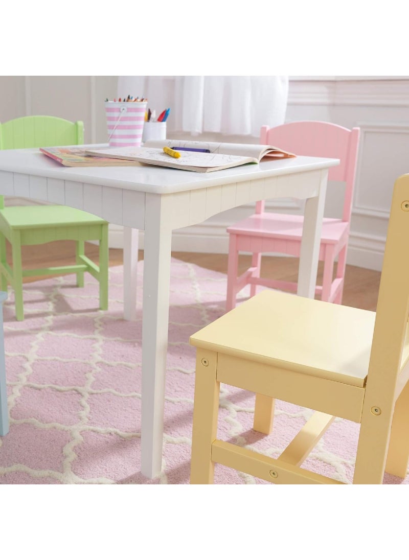 Homesmiths - Homesmiths Kid's Wooden 1 Table & 4 Pinewood Chairs Set with Wainscoting Detail, Pastel, Gift for Ages 3-8 - Image 1