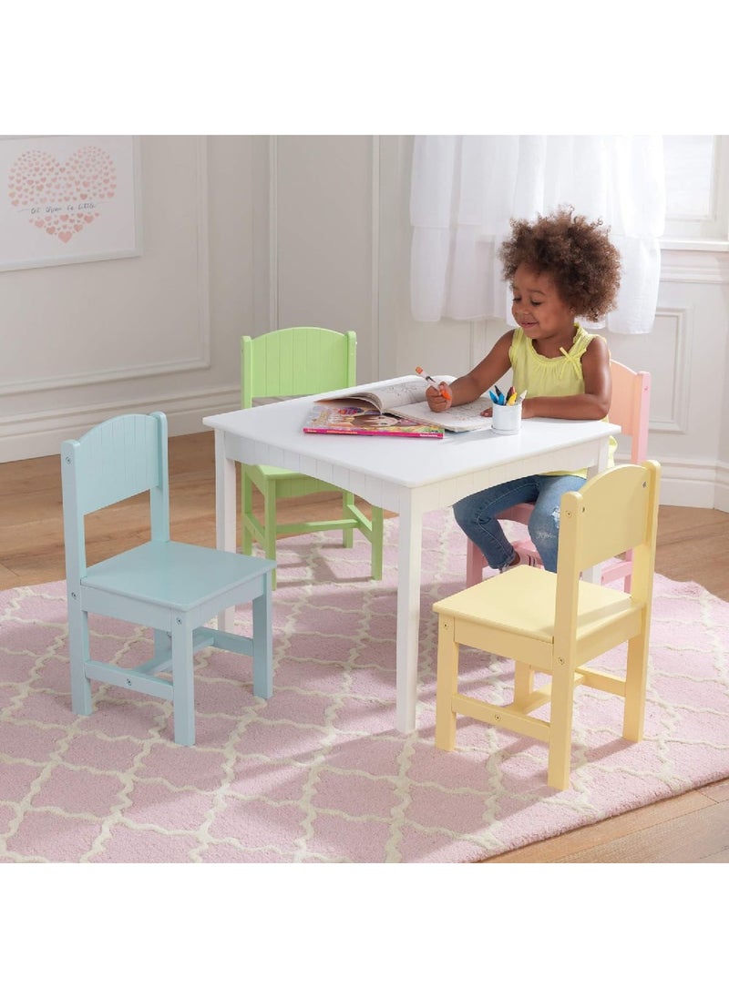 Homesmiths - Homesmiths Kid's Wooden 1 Table & 4 Pinewood Chairs Set with Wainscoting Detail, Pastel, Gift for Ages 3-8 - Image 1