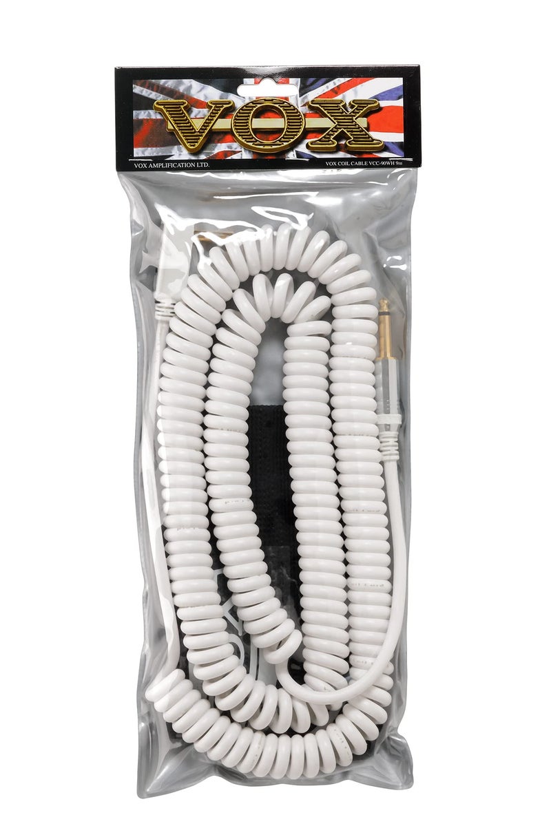 Vox VCC090WH Vintage Coiled Guitar Cable - 29.5ft, Straight to Right Angle, 1/4" TS Male, White - Image 2