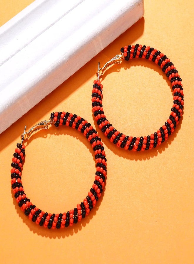 CEALXHENY Beaded Hoop Earrings for Women Mixed Color Bead Dangle Earrings Bohemia Hoop Dangle Earring Studs for Women (K Halloween 1) - Image 3