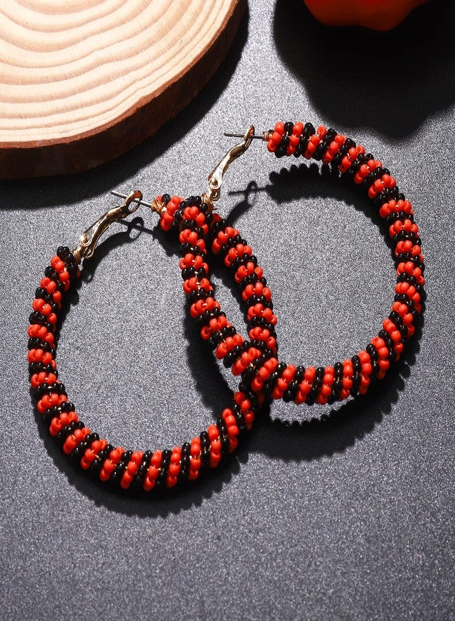 CEALXHENY Beaded Hoop Earrings for Women Mixed Color Bead Dangle Earrings Bohemia Hoop Dangle Earring Studs for Women (K Halloween 1) - Image 4