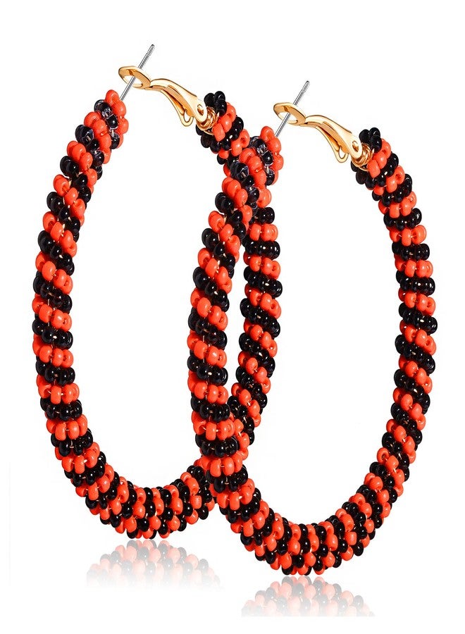 CEALXHENY Beaded Hoop Earrings for Women Mixed Color Bead Dangle Earrings Bohemia Hoop Dangle Earring Studs for Women (K Halloween 1) - Image 1