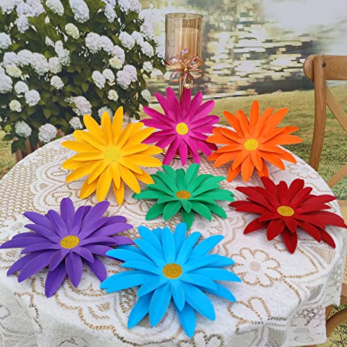 Mybbshower Rainbow Paper Daisy Flower for Tea Party Garden Party Decor Wedding Photo Backdrop Birthday Nursery Wall Sunflowers 8 inch - Image 3