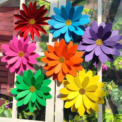 Mybbshower Rainbow Paper Daisy Flower for Tea Party Garden Party Decor Wedding Photo Backdrop Birthday Nursery Wall Sunflowers 8 inch - Image 2