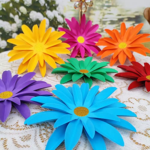 Mybbshower Rainbow Paper Daisy Flower for Tea Party Garden Party Decor Wedding Photo Backdrop Birthday Nursery Wall Sunflowers 8 inch - Image 5