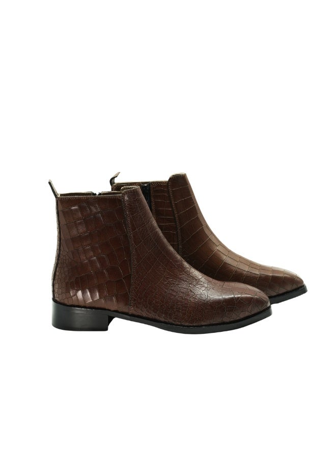 Brenvick Men's Tan Crocodile Embossed Ankle Chelsea Boots – Side Zip Fashion Dress Boots for Casual & Formal Wear - Image 3