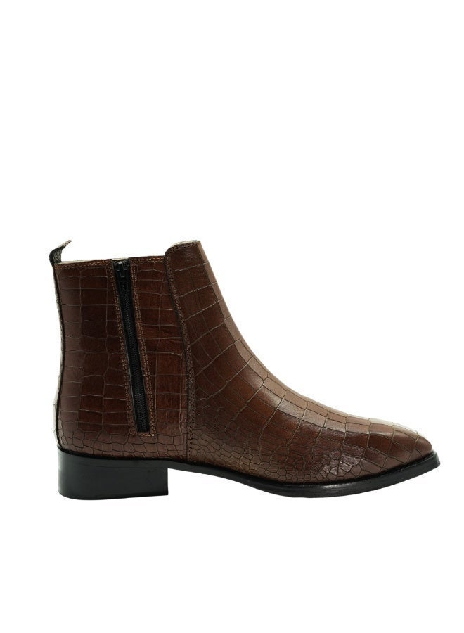 Brenvick Men's Tan Crocodile Embossed Ankle Chelsea Boots – Side Zip Fashion Dress Boots for Casual & Formal Wear - Image 1