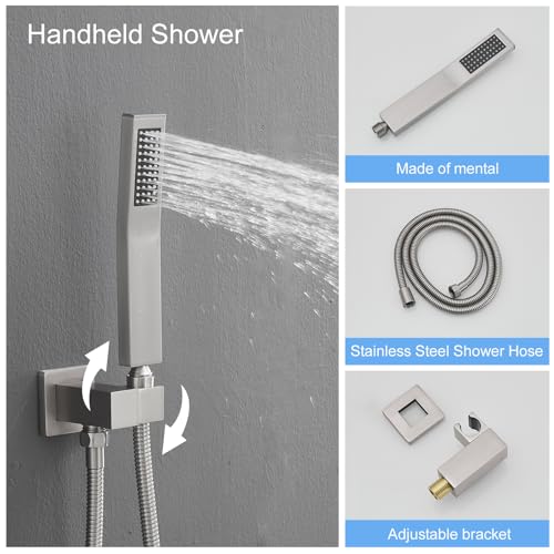 BWE نظام دش بوي مع طلاء نيكل مصقول مع نفاثات جسم، رأس دش مطري 10 بوصة، مع 6 نفاثات رش جسم ودش محمول، مجموعة صنبور دش مثبتة على الحائط، صمام خلط مدمج وتقليم متضمن - Image 4