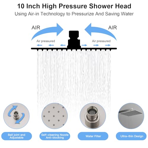 BWE نظام دش بوي مع طلاء نيكل مصقول مع نفاثات جسم، رأس دش مطري 10 بوصة، مع 6 نفاثات رش جسم ودش محمول، مجموعة صنبور دش مثبتة على الحائط، صمام خلط مدمج وتقليم متضمن - Image 3