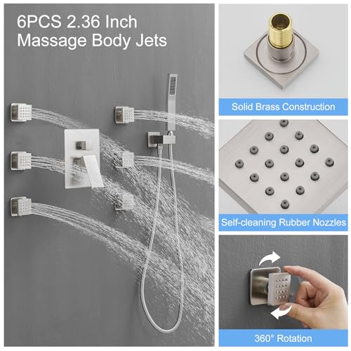 BWE نظام دش بوي مع طلاء نيكل مصقول مع نفاثات جسم، رأس دش مطري 10 بوصة، مع 6 نفاثات رش جسم ودش محمول، مجموعة صنبور دش مثبتة على الحائط، صمام خلط مدمج وتقليم متضمن - Image 5