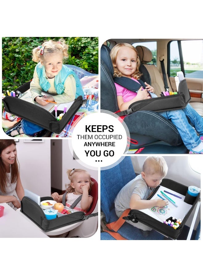 COOLBEBE Kids Travel Tray for Toddler Car Seat, Travel Tray for Airplane, Toddler Car Seat Lap Tray, Carseat Table Tray for Kids Travel Activities (Black-1) - Image 2