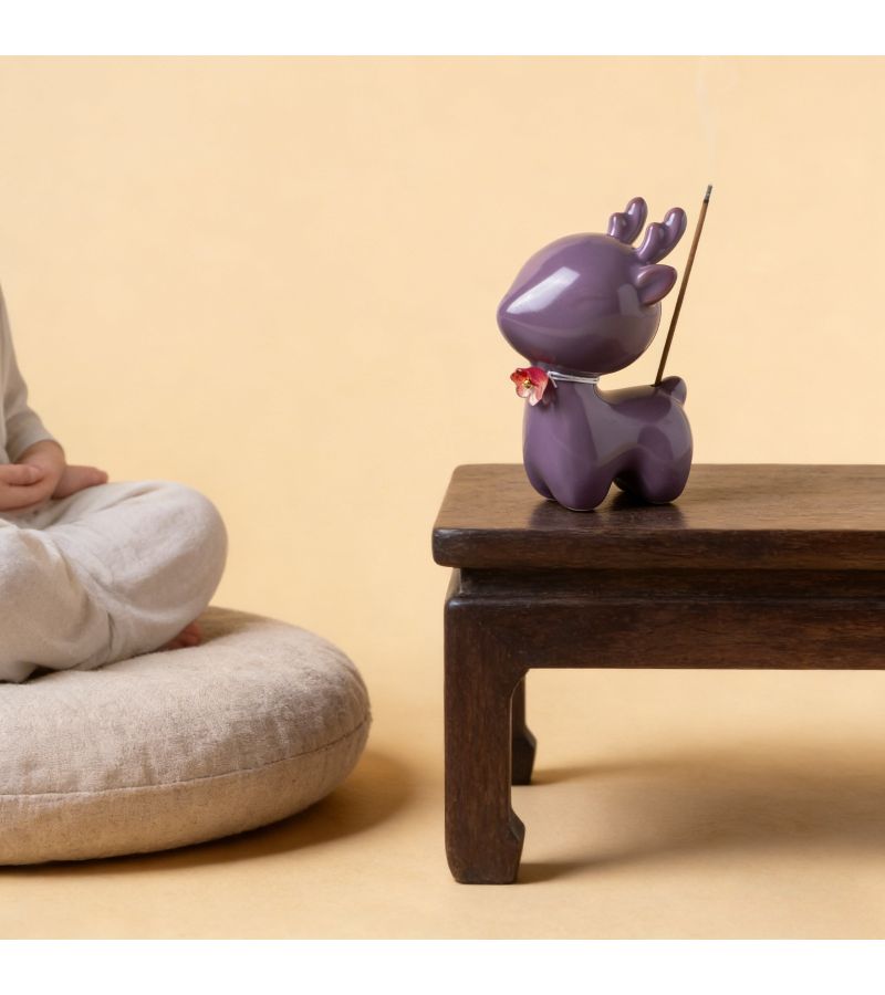Purple Deer Incense Holder Ornament Ceramic Imitation Flowers Creative Incense Decoration Small Incense Holder For Tea Table Home Decor Housewarming Gift - Image 1