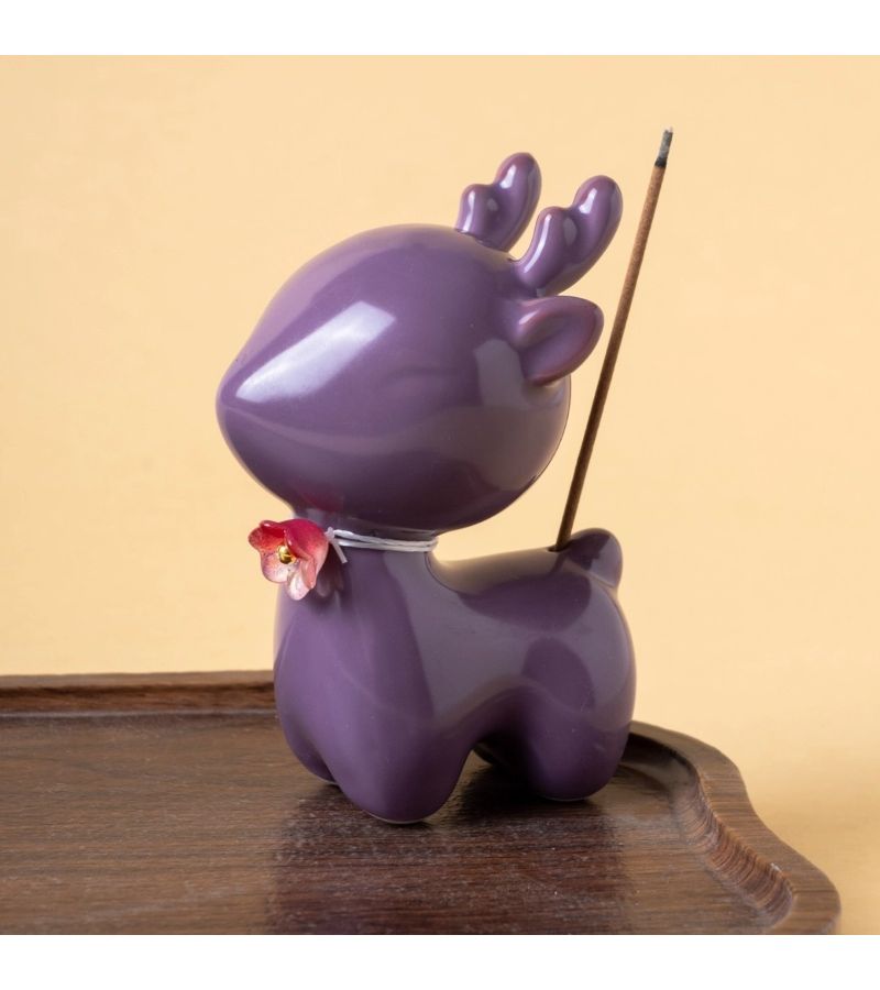 Purple Deer Incense Holder Ornament Ceramic Imitation Flowers Creative Incense Decoration Small Incense Holder For Tea Table Home Decor Housewarming Gift - Image 2