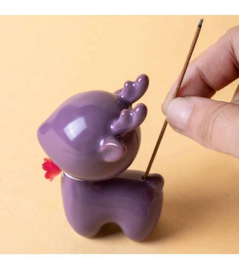 Purple Deer Incense Holder Ornament Ceramic Imitation Flowers Creative Incense Decoration Small Incense Holder For Tea Table Home Decor Housewarming Gift - Image 4