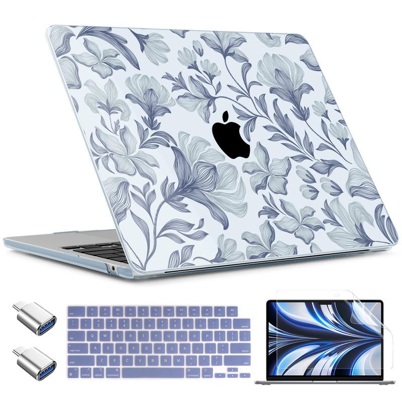 TWOLSKOO for MacBook Air 13 inch Case M4 A3240 M3 A3113 M2 A2681 2025 2024 2022 Plastic Hard Shell, Keyboard Cover, Type C Adapter, Screen Protector for MacBook Air 13.6 inch, Vintage Floral - Image 1
