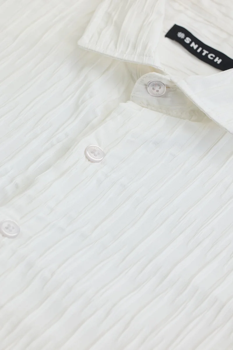SNITCH White Textured Long Sleeve Slim Fit Casual Shirt