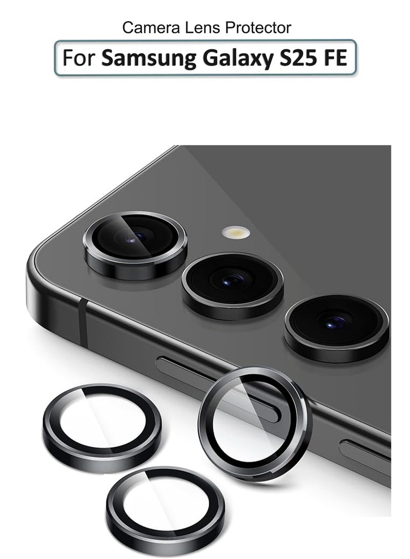 LENS SHIELD لجهاز سامسونج جالكسي S25 FE - واقي عدسة الكاميرا، زجاج مقسى فائق النحافة مقاوم للخدش مع حواف من الألمنيوم، واقي عدسة كاميرا عالي الجودة - Image 1