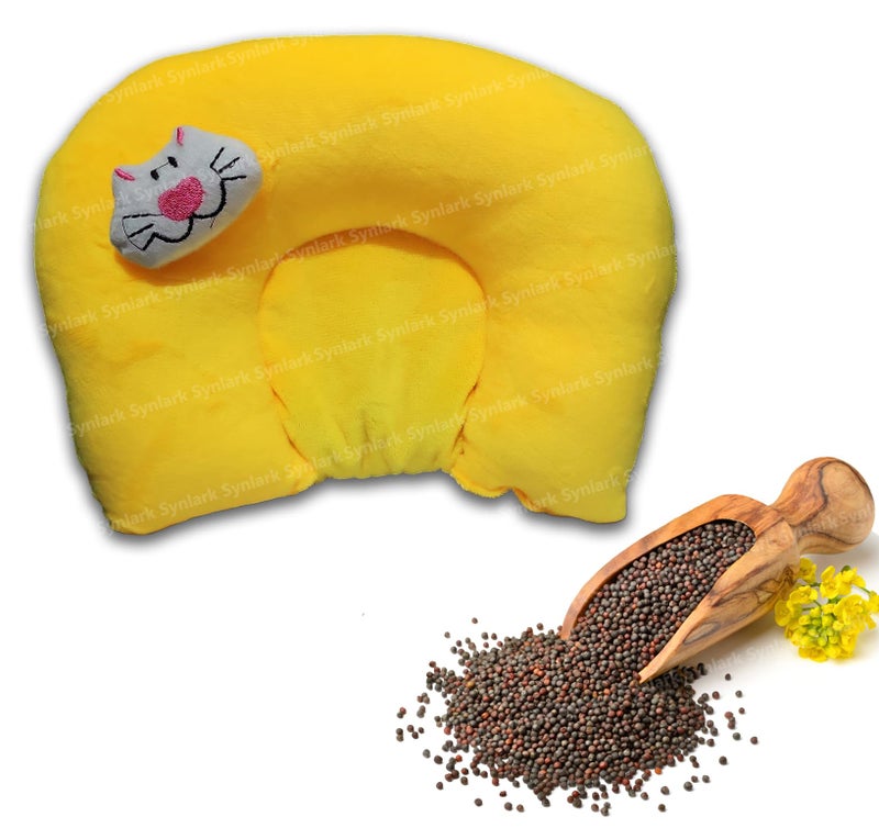 Synlark New Born Baby Soft Neck Support Pillow with Mustard Seeds (New Born 0-12 Months Age Group) (Yellow) - Image 1