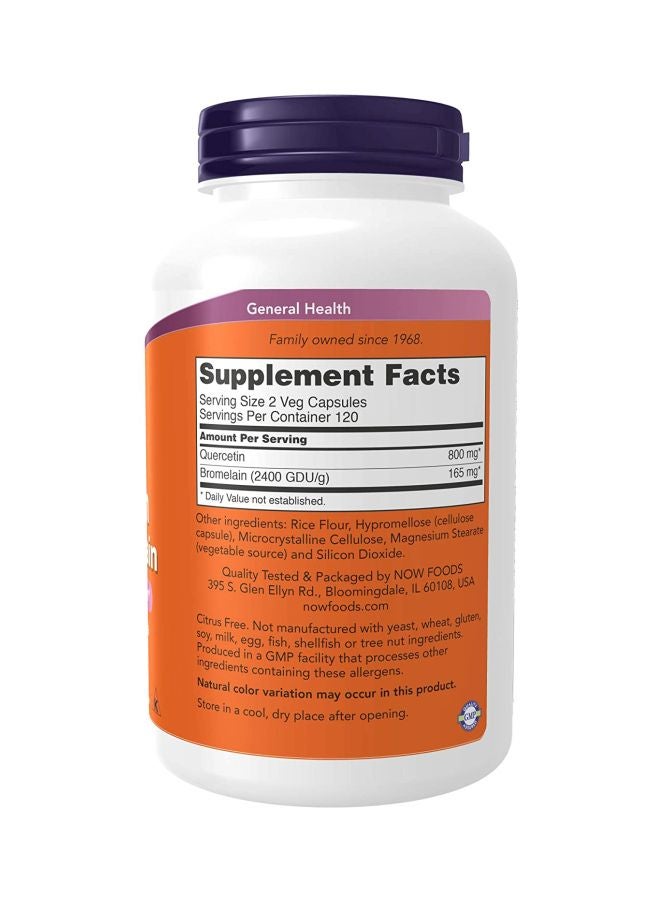 Now Foods Quercetin With Bromelain Diatery Supplement - 240 Veg Capsules - Image 2