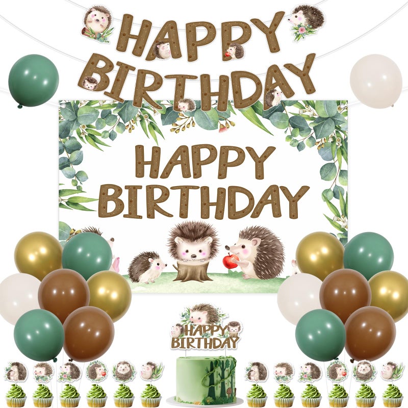 SHADOAMP Hedgehog Birthday Party Decorations Girls Boys Watercolor Hedgehog Happy Birthday Backdrop Banner Balloons Cake Cupcake Topper for Woodland Wild One Forest Animal Themed Party Supplies - Image 3