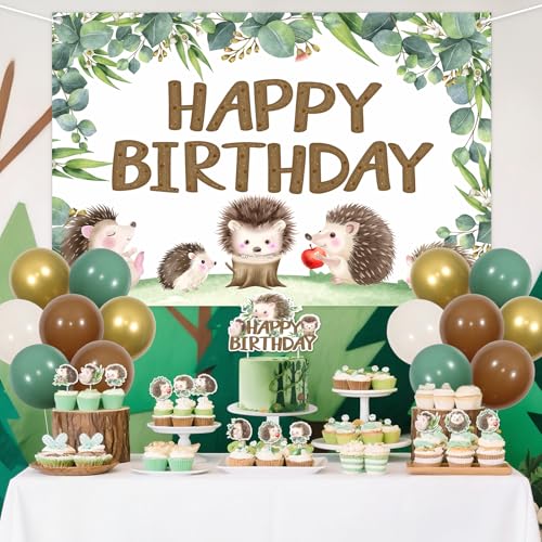 SHADOAMP Hedgehog Birthday Party Decorations Girls Boys Watercolor Hedgehog Happy Birthday Backdrop Banner Balloons Cake Cupcake Topper for Woodland Wild One Forest Animal Themed Party Supplies - Image 5