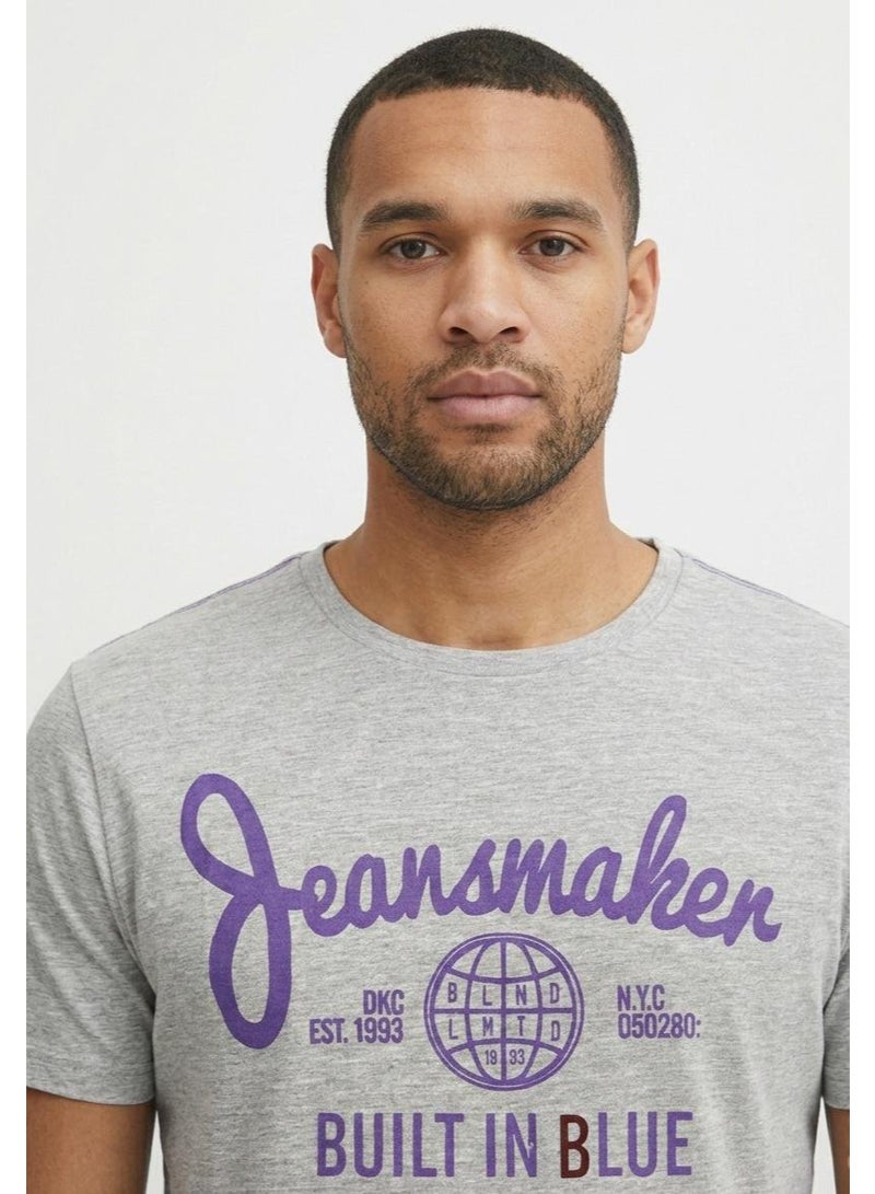 Blend Men’s Grey Printed T-Shirt – Cotton Blend Crew Neck Casual Graphic Tee for Men - Image 4