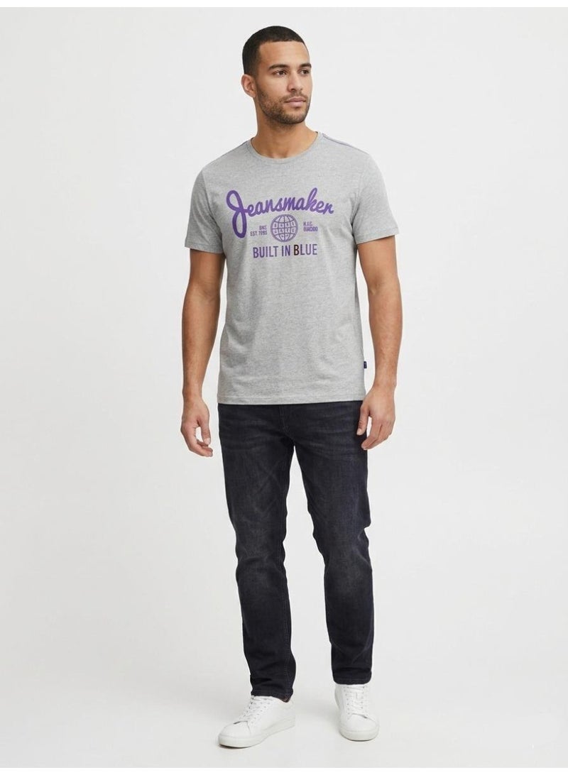 Blend Men’s Grey Printed T-Shirt – Cotton Blend Crew Neck Casual Graphic Tee for Men - Image 1