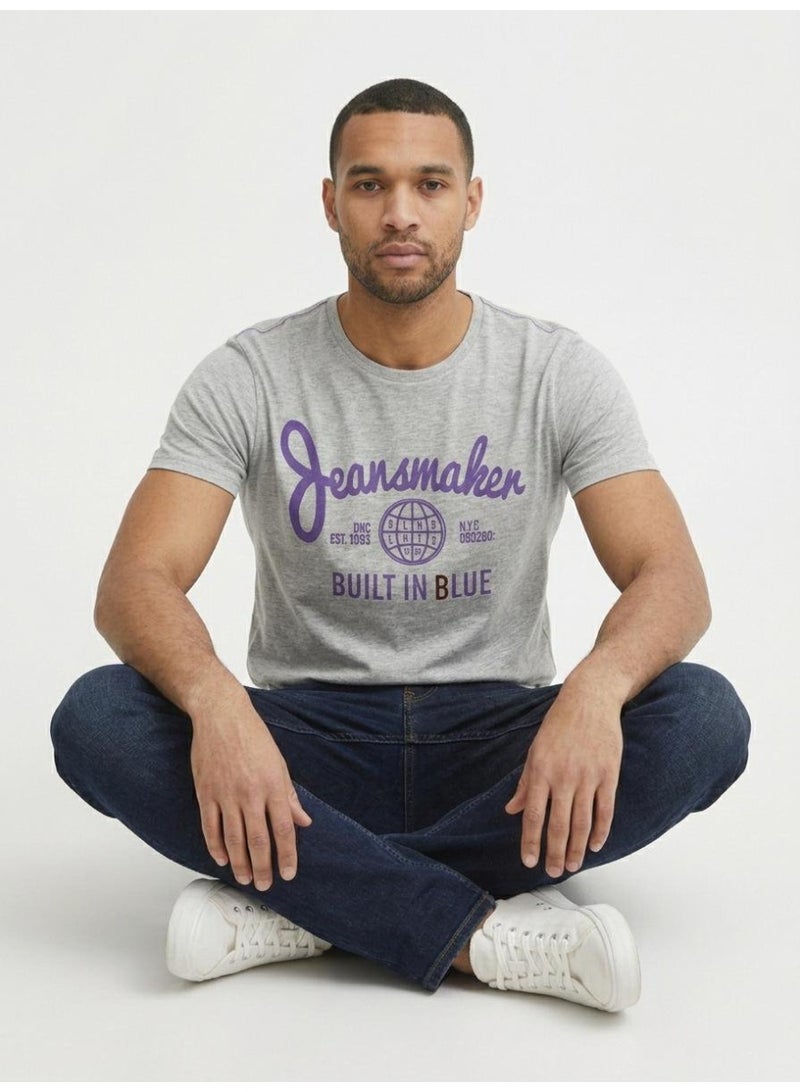 Blend Men’s Grey Printed T-Shirt – Cotton Blend Crew Neck Casual Graphic Tee for Men - Image 2