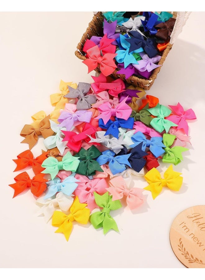 doboi Baby Bows Hair Clips 100PCS 2'' Infant Hair Bows Fully Lined Grosgrain Boutique Solid Color Ribbon Mini Bows for Girls Teens Infants Kids Toddlers Newborn Set of 50 Pairs - Image 5