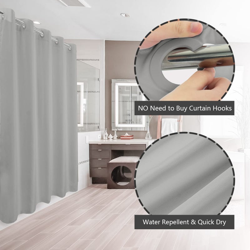 River Dream No Hook Grey Shower Curtain Soft Microfiber & Waterproof - Fabric Shower Curtain or Liner  Washable & Bottom Magnets  Hotel Cloth Shower Curtain  Gray  71x74 - Image 2