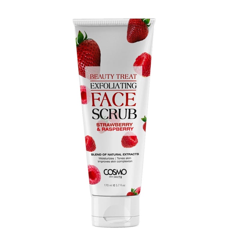 COSMO Strawberry & Raspberry Face Scrub, Exfoliating Natural Facial Scrub with Berry Extracts, Deep Cleansing & Hydrating Formula for Smooth, Glowing Skin Gentle Exfoliant for All Skin Types, 170 ml - Image 1